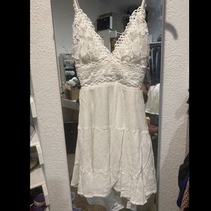 XS Ivory Windsor crochet V-Neck mini skater dress